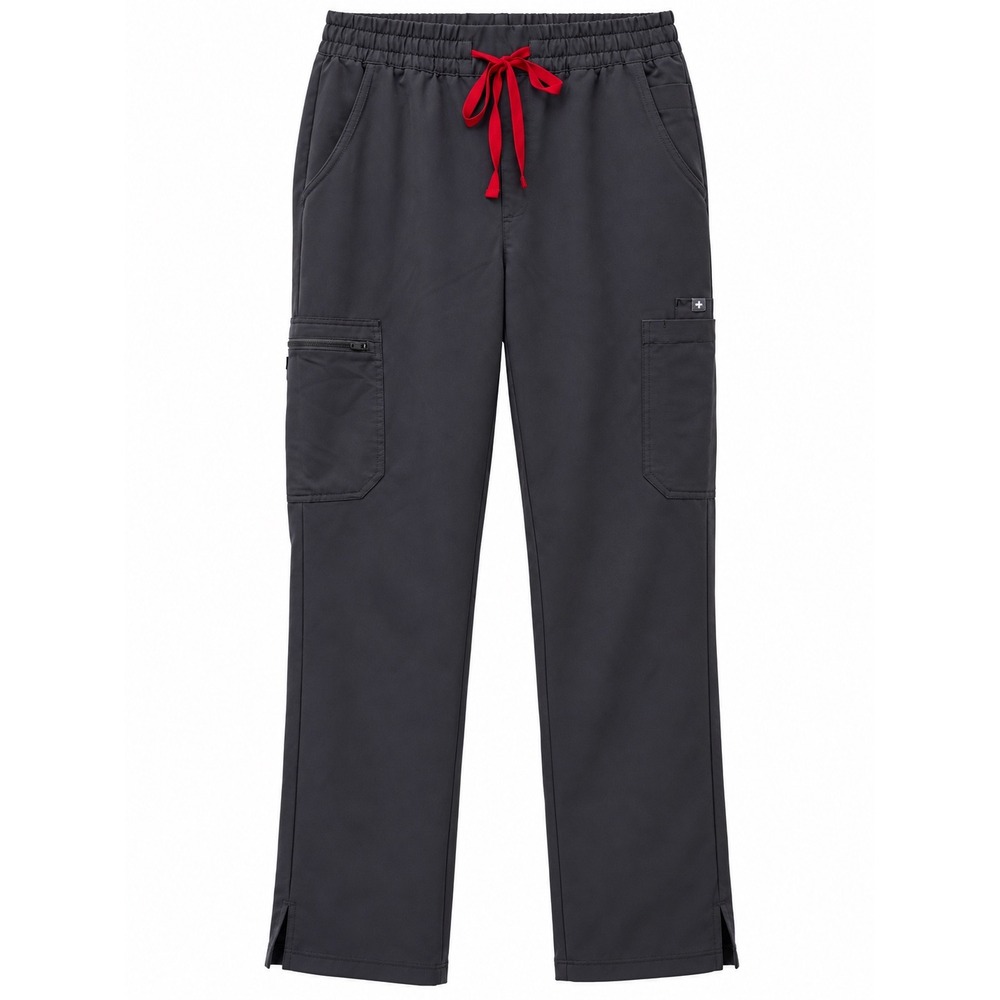 FIGS Technical Collection Women L Gray Cargo Scrub Pants 1001102 Red Drawstring
